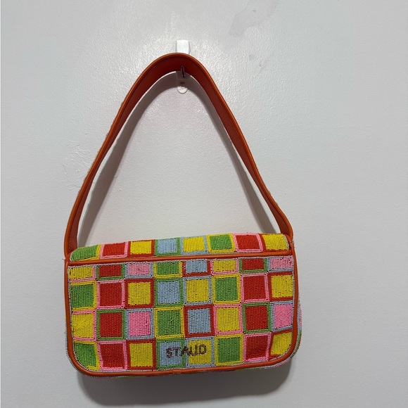 STAUD Staud Tommy “Multicoloured” Check Geometric-Print Beaded Bag - Picture 6 of 8